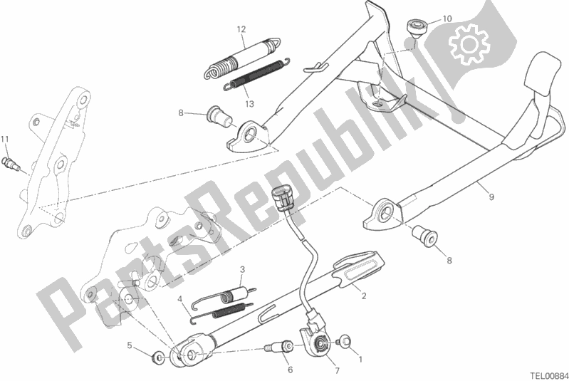 All parts for the Side Stand of the Ducati Multistrada 1260 S Touring Brasil 2020